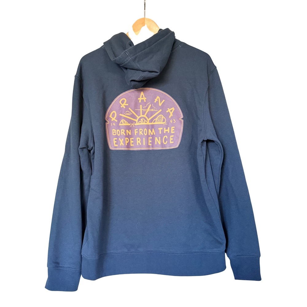 Prana Mens Born From The Experience Graphic Hoodie Navy Blue Gorpcore Sz Medium - Picture 2 of 8